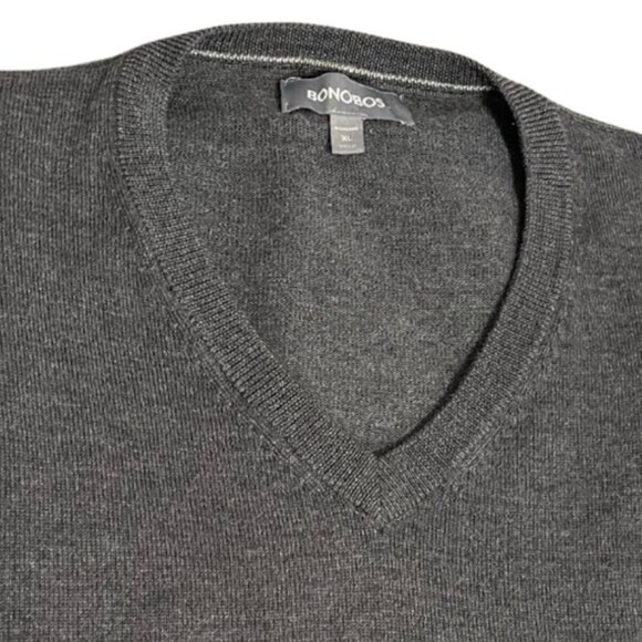 Bonobos Merino Wool Sweater Mens XL Gray V-Neck Lightweight Soft‎ Knit Pullover - Picture 3 of 8